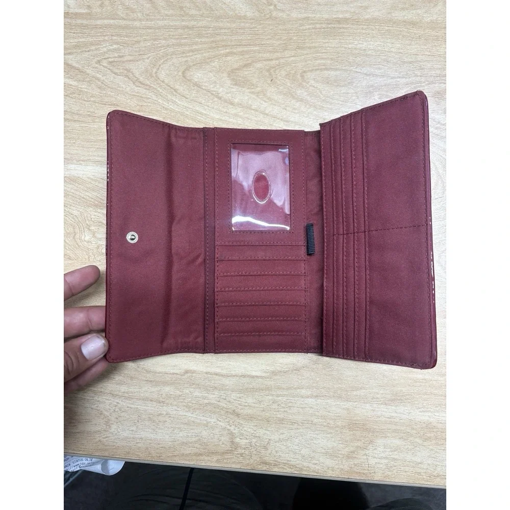 Liz Claiborne Red Embossed Checkbook Wallet Organizer Snap Closure Women's